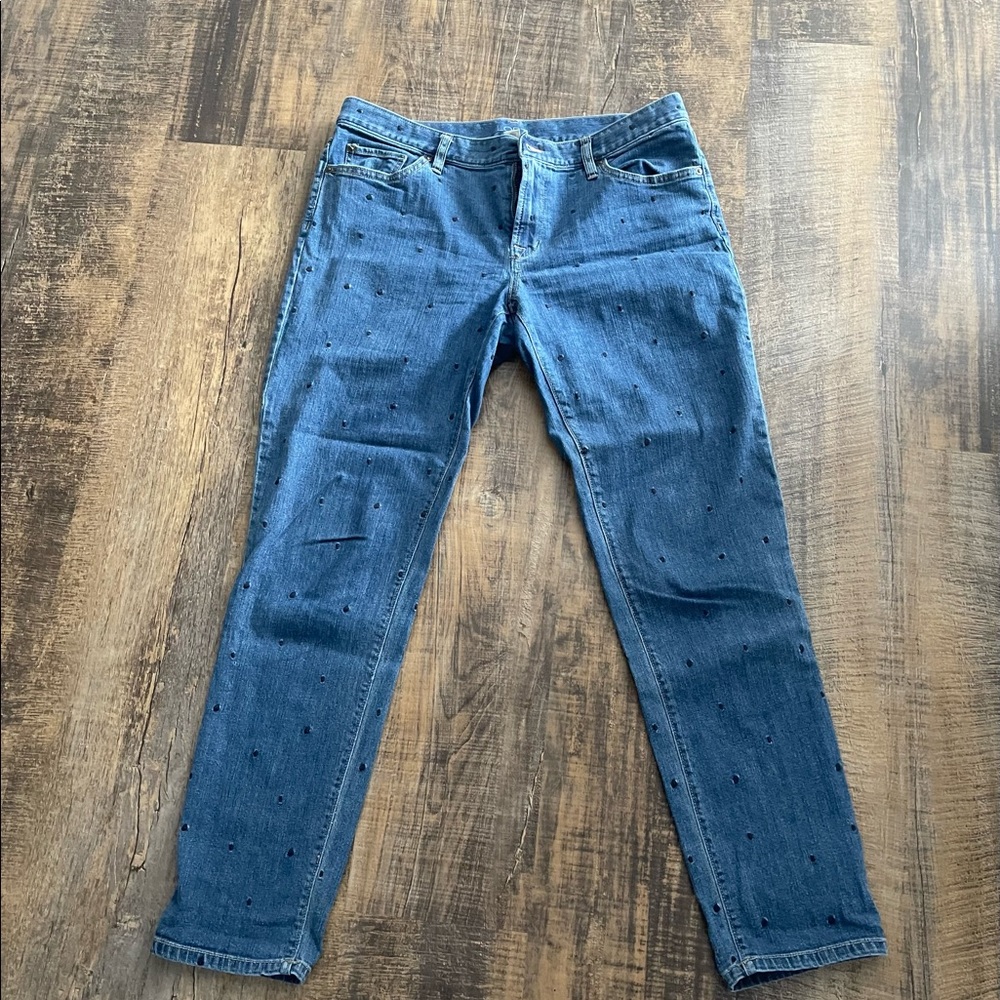 LOFT Navy Swiss dot boyfriend jeans